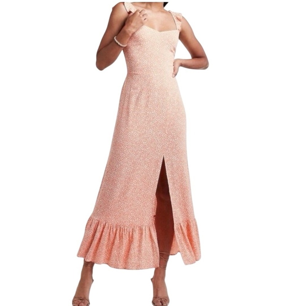 Express Women's Coral White Print Ruffle Tiered Maxi Dress Size Medium Smocked